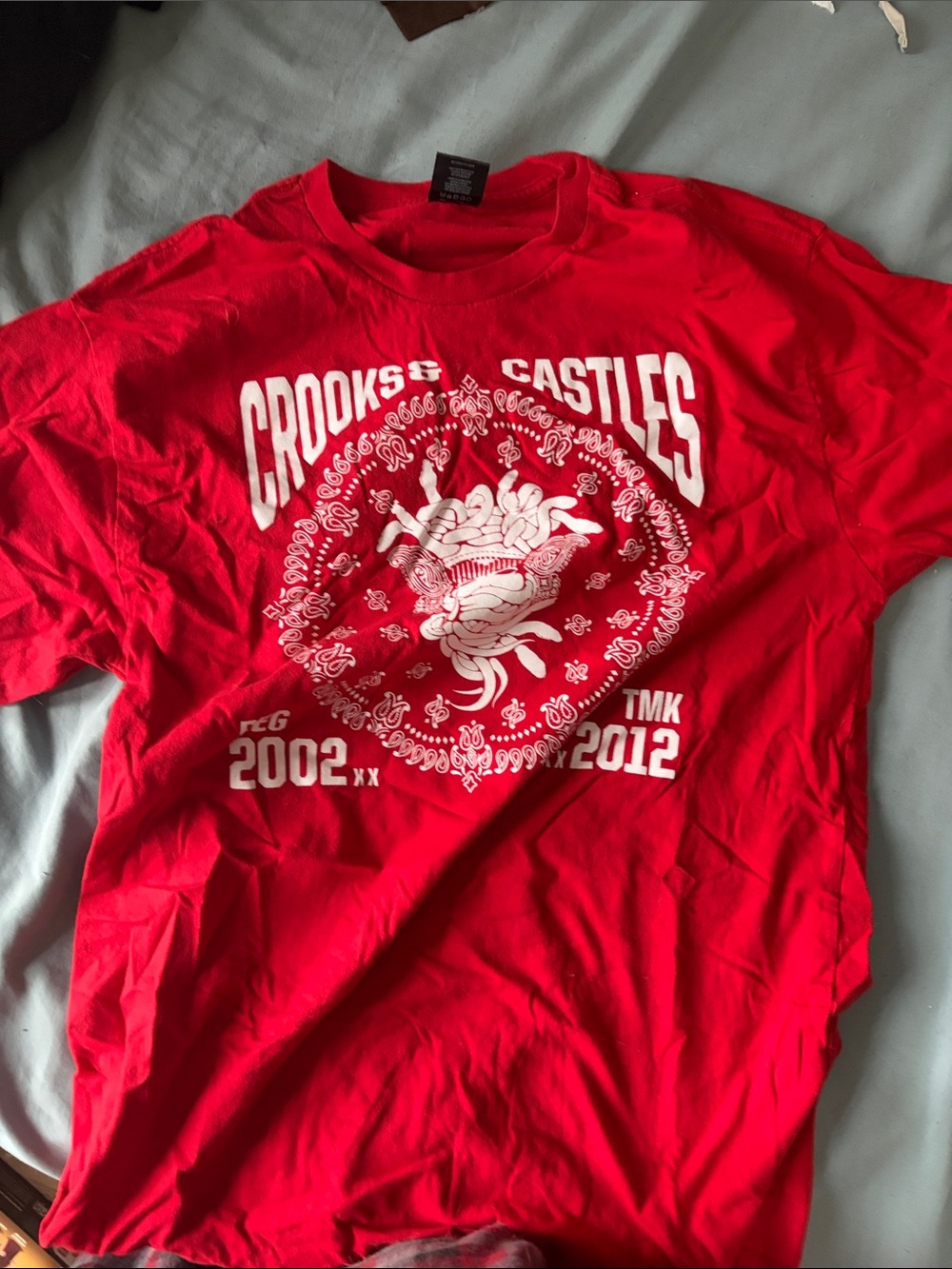 Crooks & Castles Red Tee with White Bandana Graphic